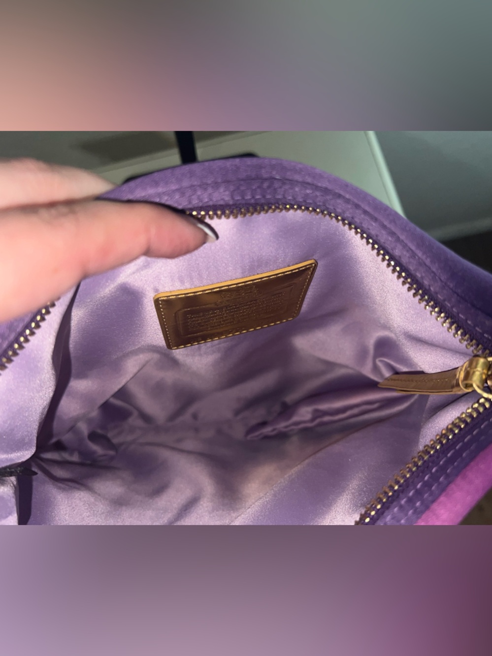 Coach Purple Satin Shoulder Bag with Gold Hardware - Picture 9 of 10